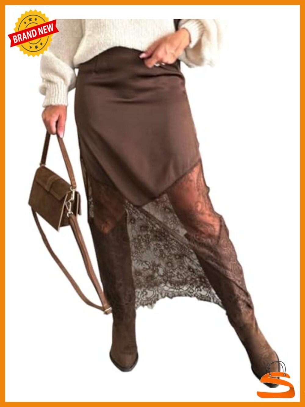 Y2K High Waist A-Line Maxi Skirt with Lace Patchwork - Party Boho